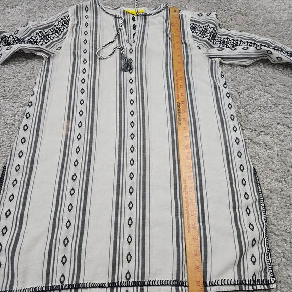 Roller Rabbit Top Womens S Gray White Tunic Tassel Long Sleeve Cotton Beach READ - Picture 12 of 15